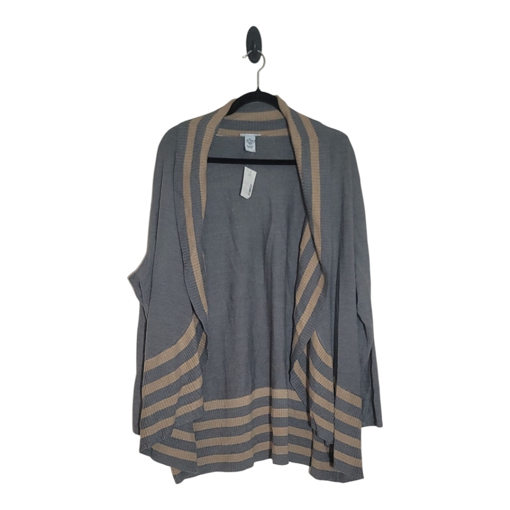 NWT Catherines 3X Cardigan Open Front 26/28W 100% Acrylic Gray Tan